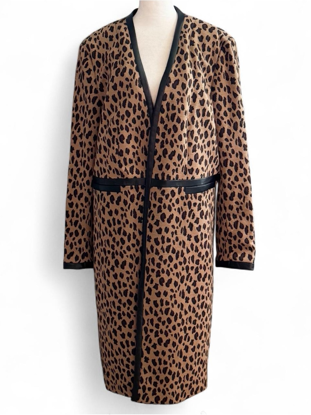 Kasper Leopard Print Long Duster Jacket Women’s Plus Size 16